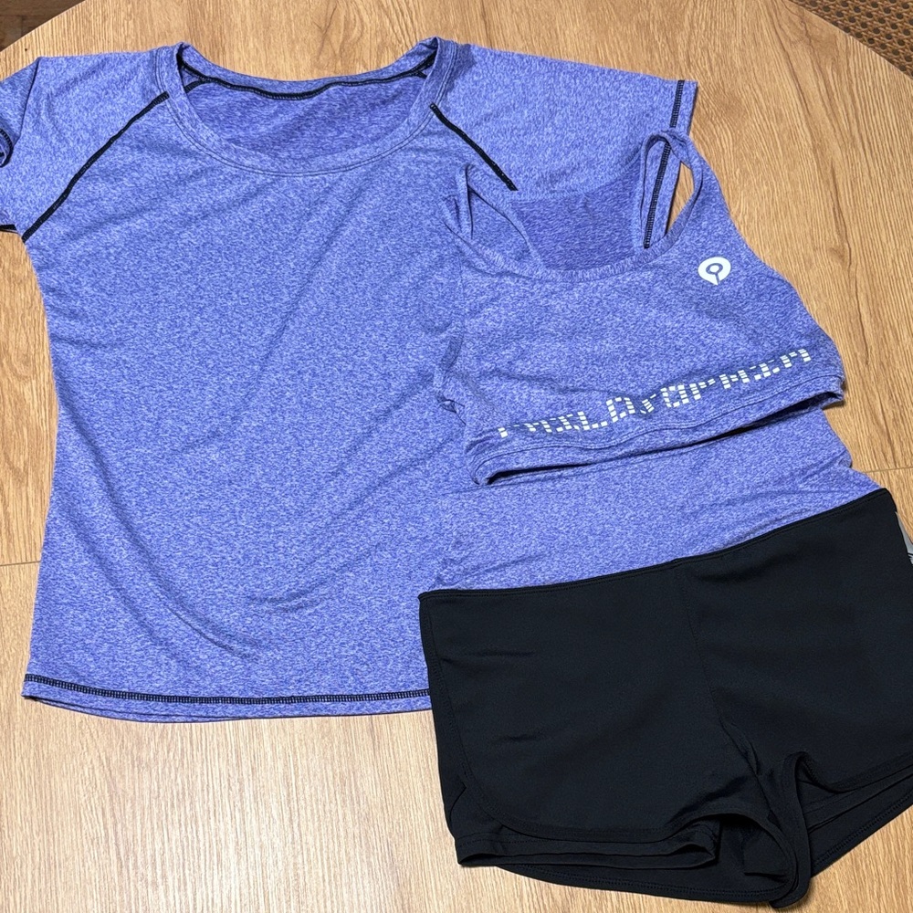 Women's Purple and Black Athletic Shorts Set